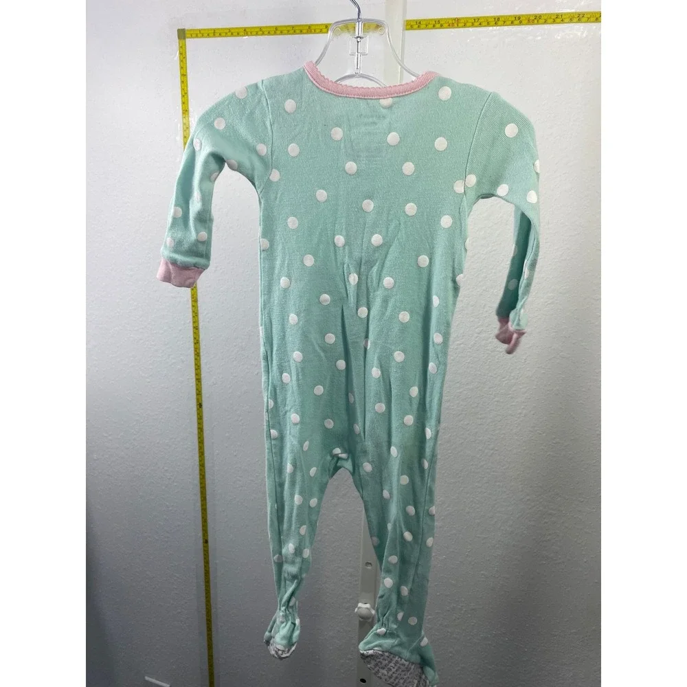Carters 12M Mint Green Polka Dot Panda Ballerina Footed Pajama Sleep Play Zipper